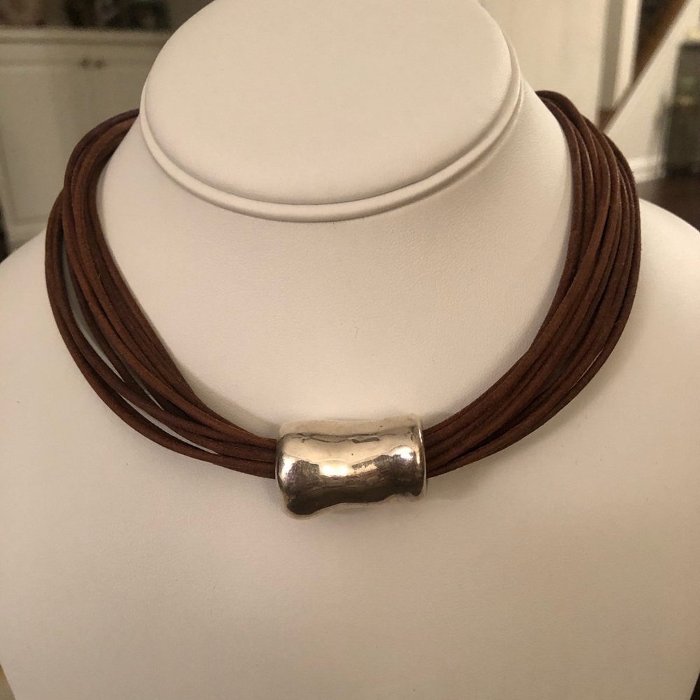 Silpada Brown Leather and Silver Choker Necklace